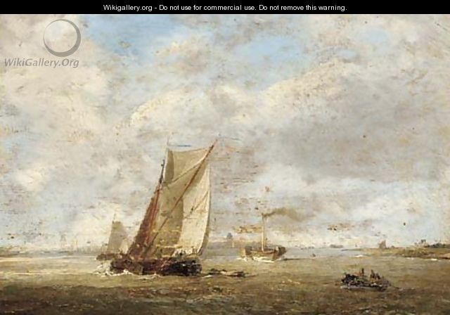 Barges and a paddlesteamer at the harbour mouth - (after) William Anderson