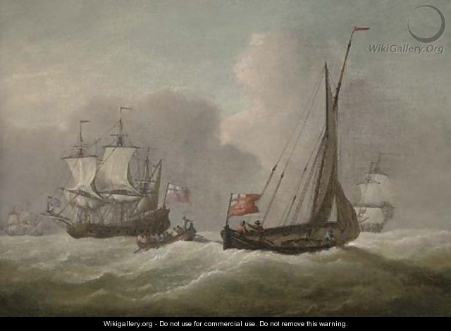 Warships in the Channel in a heavy swell - (after) Willem Van De Velde