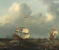 Men-o'-war offshore, as a storm approaches, in a gale - (after) Willem Van De, The Younger Velde