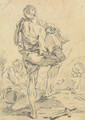 A Roman man carrying fasces and arms, seen from behind - François Boucher