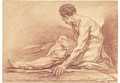 A male nude seated in profile to the left - François Boucher