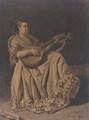 A seated woman playing a mandolin - François Bonvin