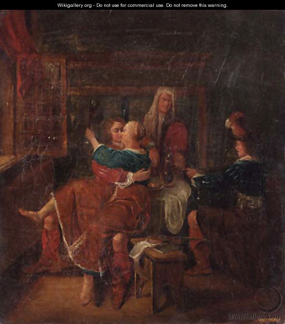 Soldiers courting a woman in a brothel - (after) Richard Brakenburg