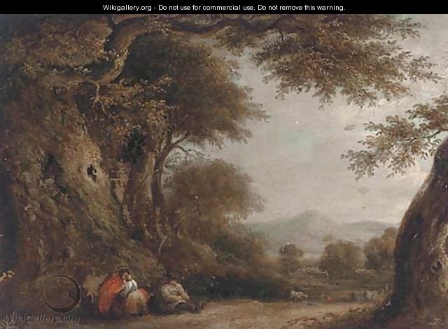Travellers resting on a beaten track - (after) William Joseph Shayer