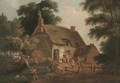 Countrymen and animals before a thatched cottage - (after) William Joseph Shayer