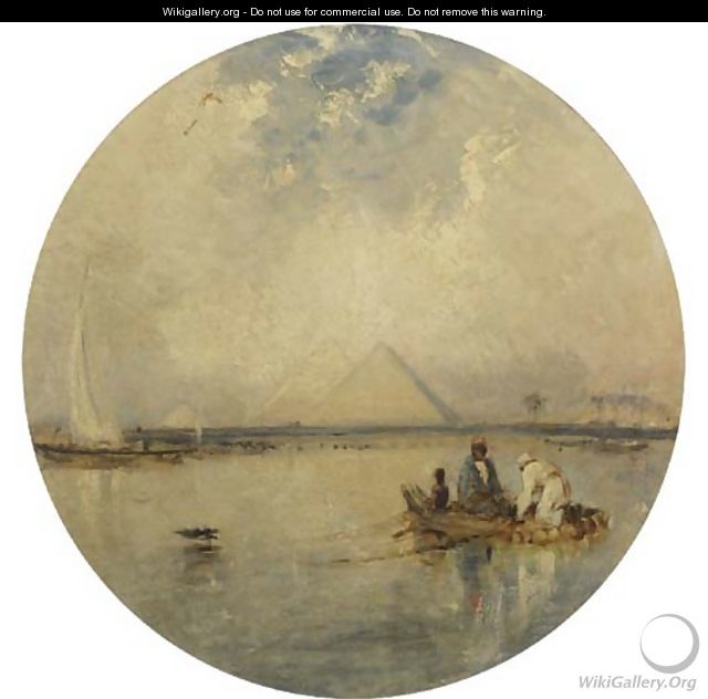 Fishing in the Nile, the pyramids beyond - (after) William James Muller