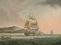 A frigate setting sail off Penang - (after) William Huggins