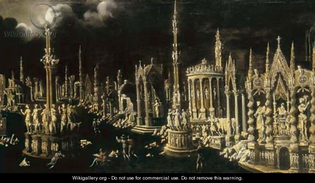 An architectural fantasy with artists sketching - Francois de Nome (Monsu, Desiderio)