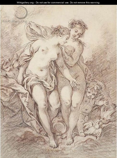 Two nymphs with putti and doves - François Boucher
