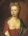 Portrait of a lady, small bust-length, in a red dress and green wrap - (after) Kneller, Sir Godfrey