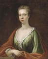 Portrait of a lady, bust-length, in a green dress and red wrap - (after) Kneller, Sir Godfrey