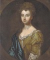 Portrait of a lady, bust-length, in a green dress and blue wrap - (after) Kneller, Sir Godfrey