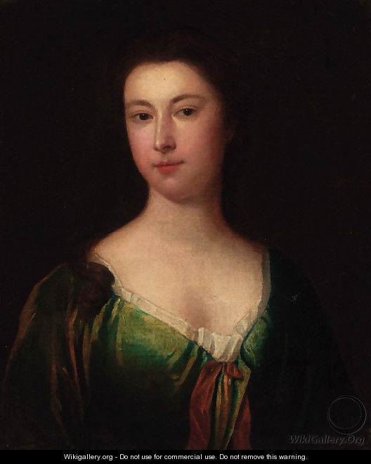 Portrait of a lady, bust-length, in a green dress - (after) Kneller, Sir Godfrey