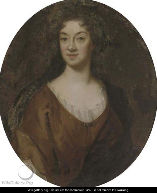 Portrait of a lady, bust-length, in a brown dress - (after) Kneller, Sir Godfrey