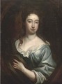 Portrait of a lady, bust-length, in a blue dress and brown wrap, feigned oval - (after) Kneller, Sir Godfrey