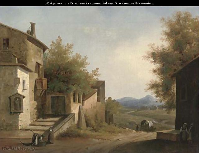 Evening in a Mediterranean village - (after) Sir Augustus Wall Calcott