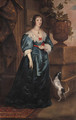 Portrait of Mary, Lady Gerard, of Bromley, full-length, in a blue dress, a dog at her side, beside a classical urn on a plinth on which rests a lizard - (after) Dyck, Sir Anthony van