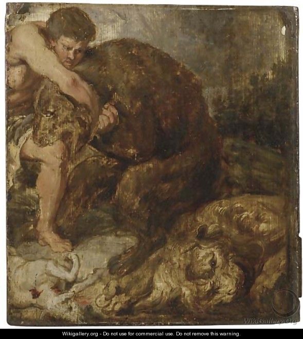 Hercules and the Nemean Lion - (after) Sir Peter Paul Rubens