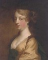 Portrait of a lady, bust-length, in a yellow dress and blue wrap - (after) Sir Peter Lely