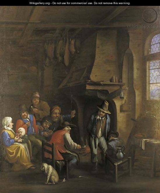 Peasants gathered at a fireside in an interior - (after) Dirk-Theodor Helmbrecker