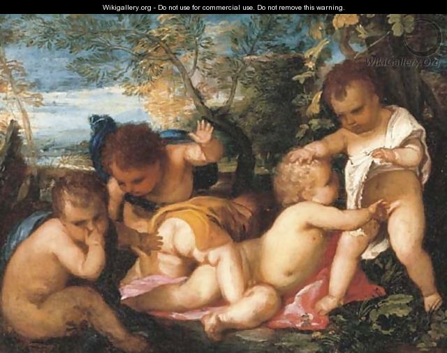 Putti cavorting in a landscape - (after) Tiziano Vecellio (Titian)