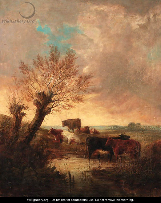 An Extensive Wooded Landscape With Cattle Watering At A Stream - (after) Thomas Sidney Cooper