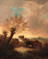 An Extensive Wooded Landscape With Cattle Watering At A Stream - (after) Thomas Sidney Cooper
