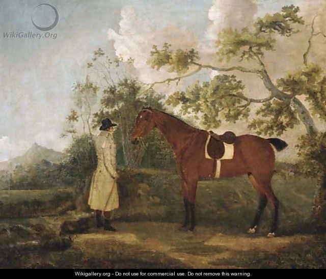 A bay hunter with a groom in a landscape - (after) Thomas Spencer
