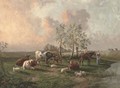 Figures with cattle and sheep in a landscape - (after) Thomas Sidney Cooper