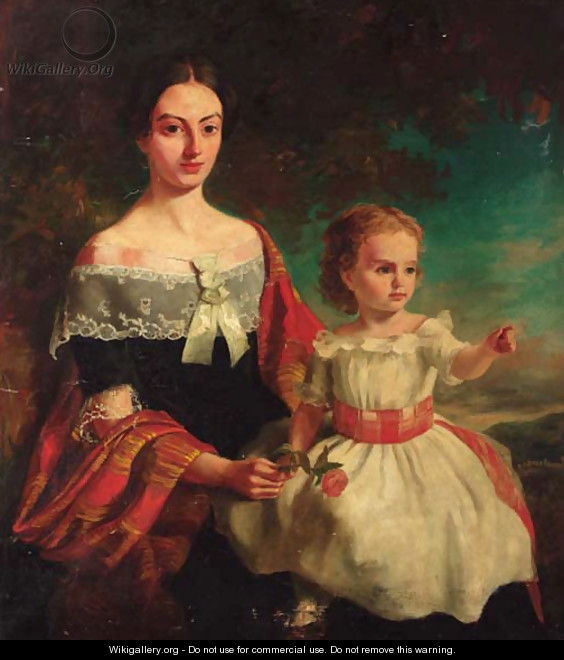 Portrait of Mrs Threshie and her daughter Luary Helen Threshie - (after) Thomas Musgrove Joy