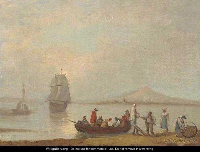 Figures disembarking from a ferry - (after) Thomas Luny