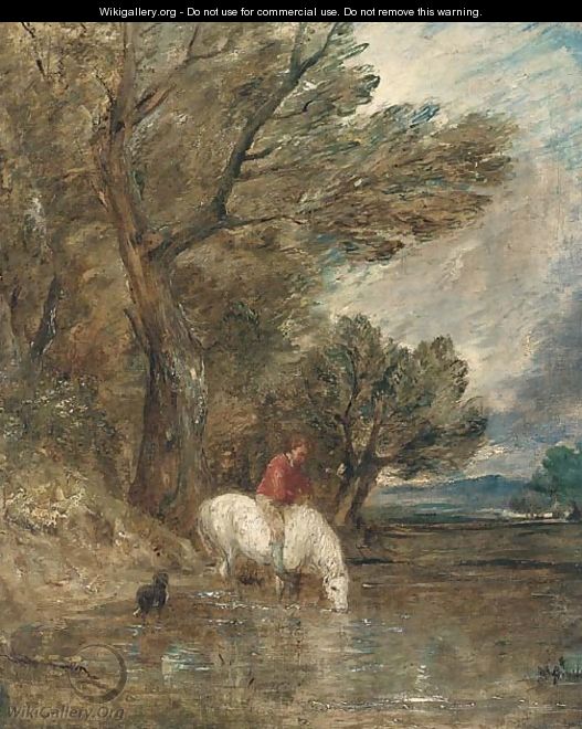 A wooded landscape with a boy watering a grey pony - (after) Gainsborough, Thomas
