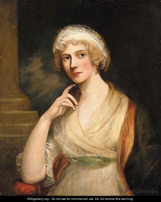 Portrait of lady, half-length, in a white dress and red shawl - (after) Cosway, Richard