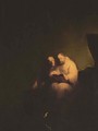 Monks reading in a chapel interior - (after) Rembrandt Van Rijn