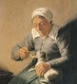 An old peasant woman feeding a cat milk - (after) Rembrandt Van Rijn