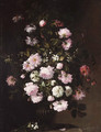 Roses and orange blossom in a vase on a pedestal - (after) Rachel Ruysch