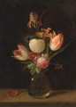 Parrot tulips, a chrysanthemum, a rose, an iris and other flowers - (after) Rachel Ruysch