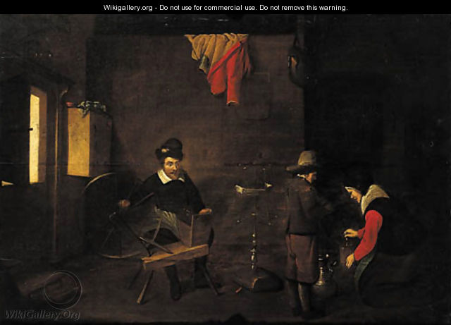 A man at the spinning-wheel in an interior - (after) Quiringh Gerritsz. Van Brekelenkam