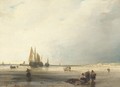 Fisherfolk on a beach at low tide - (after) Richard Parkes Bonington