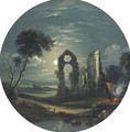 Figures camping next to ruins by moonlight - (after) Sebastian Pether