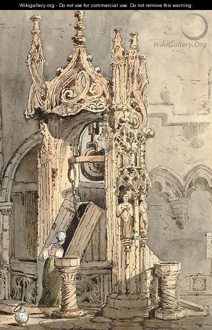 A corner of a church - (after) Samuel Prout