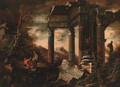 Figures resting before a classical ruin - (after) Rosa, Salvator