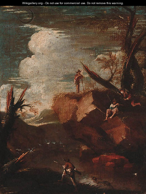 Banditti in a rocky landscape - (after) Rosa, Salvator
