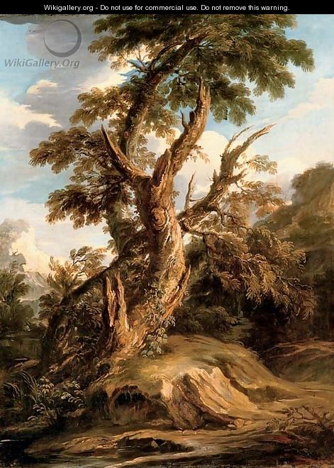 A tree on a bank in a riverbed - (after) Rosa, Salvator