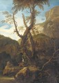 A rocky landscape with anglers by a stream - (after) Rosa, Salvator