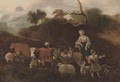 An Italianate landscape with a shepherd and shepherdess and their cattle - (after) Simon Van Der Does