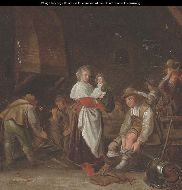 A cavalier putting his boots on and other figures in an guardroom - (after) Simon Kick