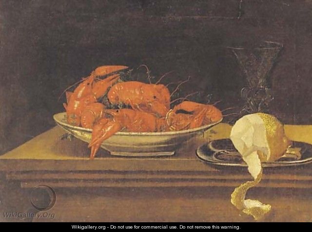 A lobster on a ceramic dish - (after) Sebastien Stoskopff