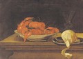 A lobster on a ceramic dish - (after) Sebastien Stoskopff