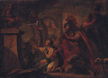 A Roman warrior and a boy before a sacrificial altar - (after) Sebastiano Ricci